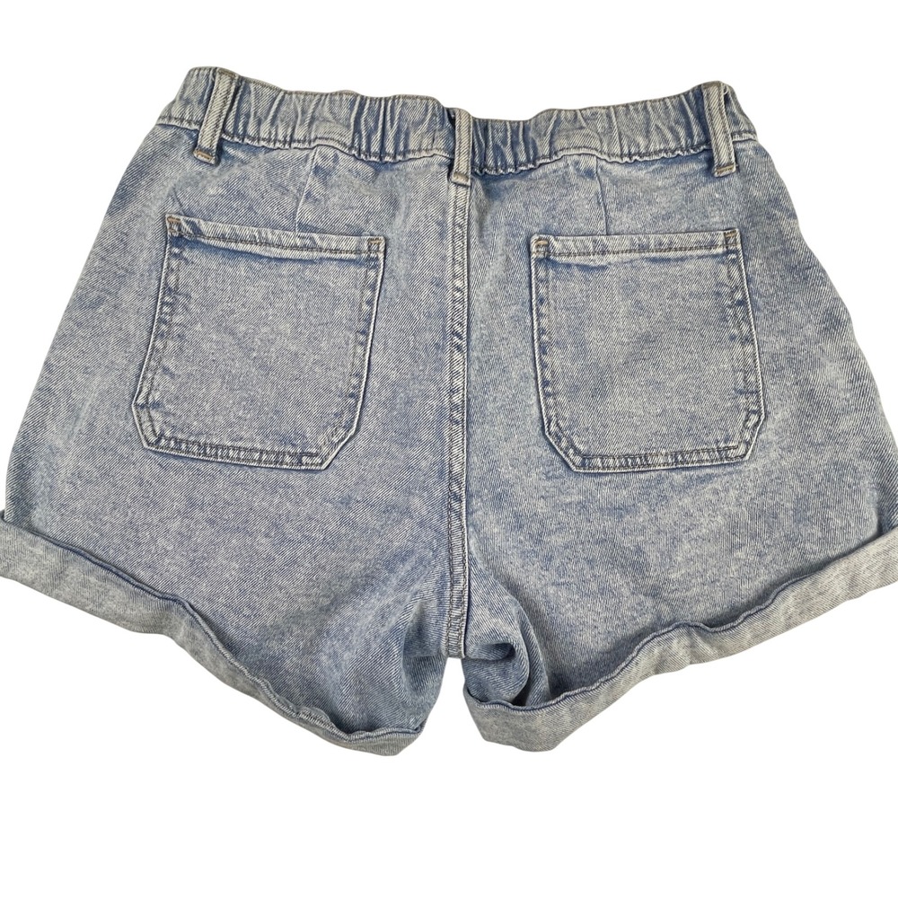 Time and Tru Jean Shorts Womens 2 Blue Light Wash Cargo Cuffed Elastic Back - Picture 3 of 7